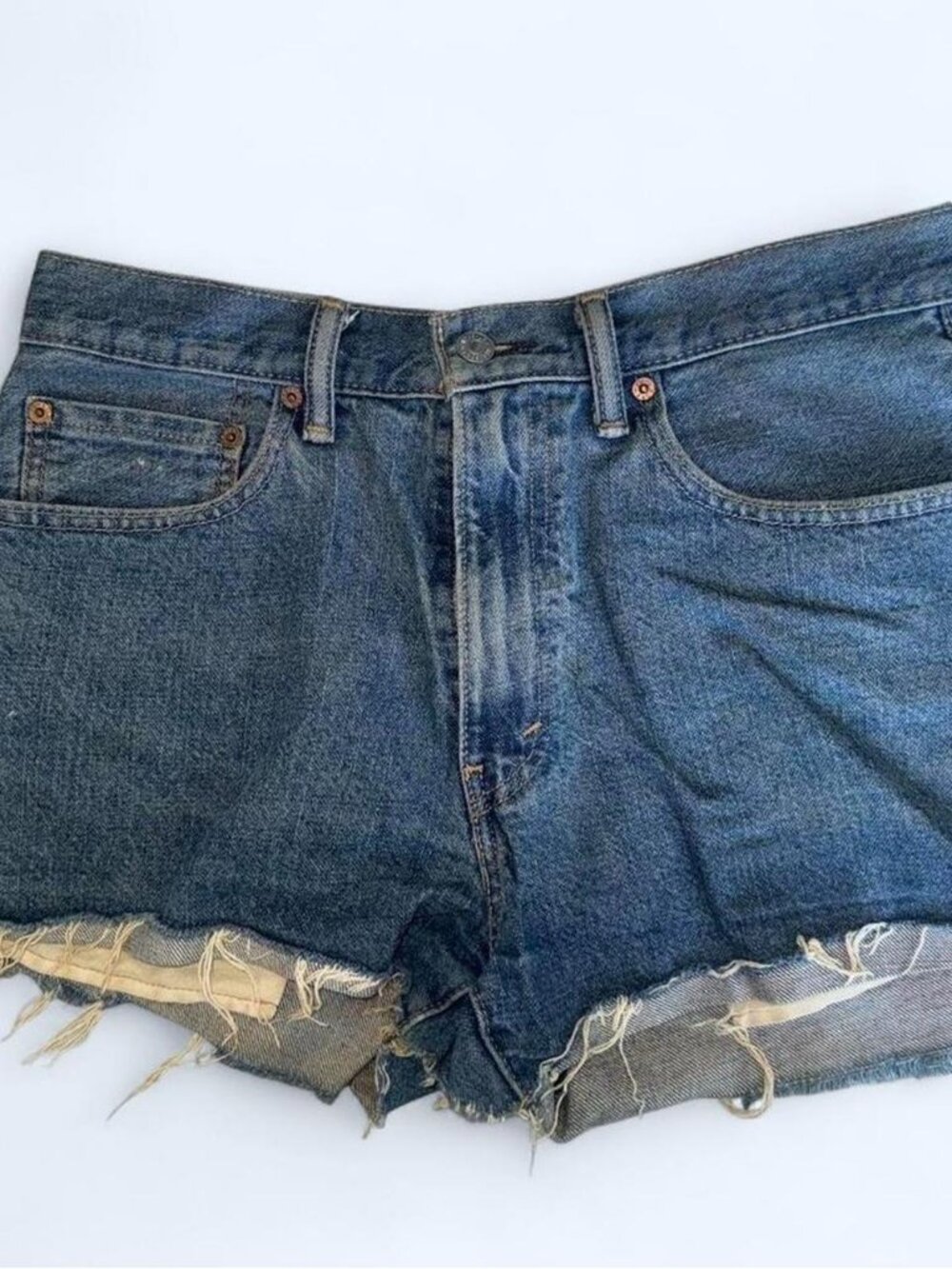 Levi's 550 blue denim cut off shorts